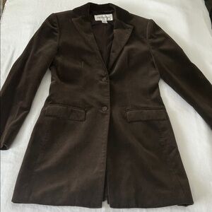 Jones New York Chocolate Brown Women's Long Blazer Coat 4 Made in Canada Velvet